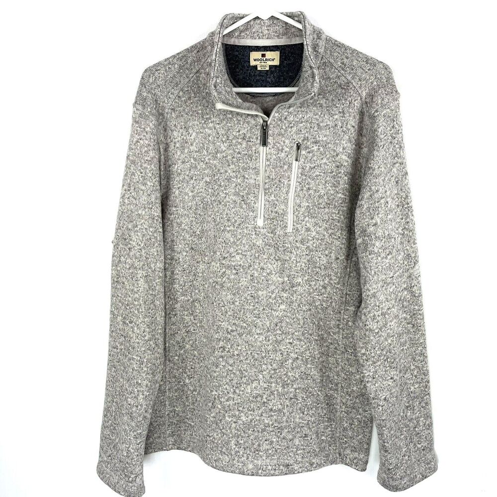 Woolrich Mens Pullover Size XL Half Zip Pullover Sweater Jacket Light Gray